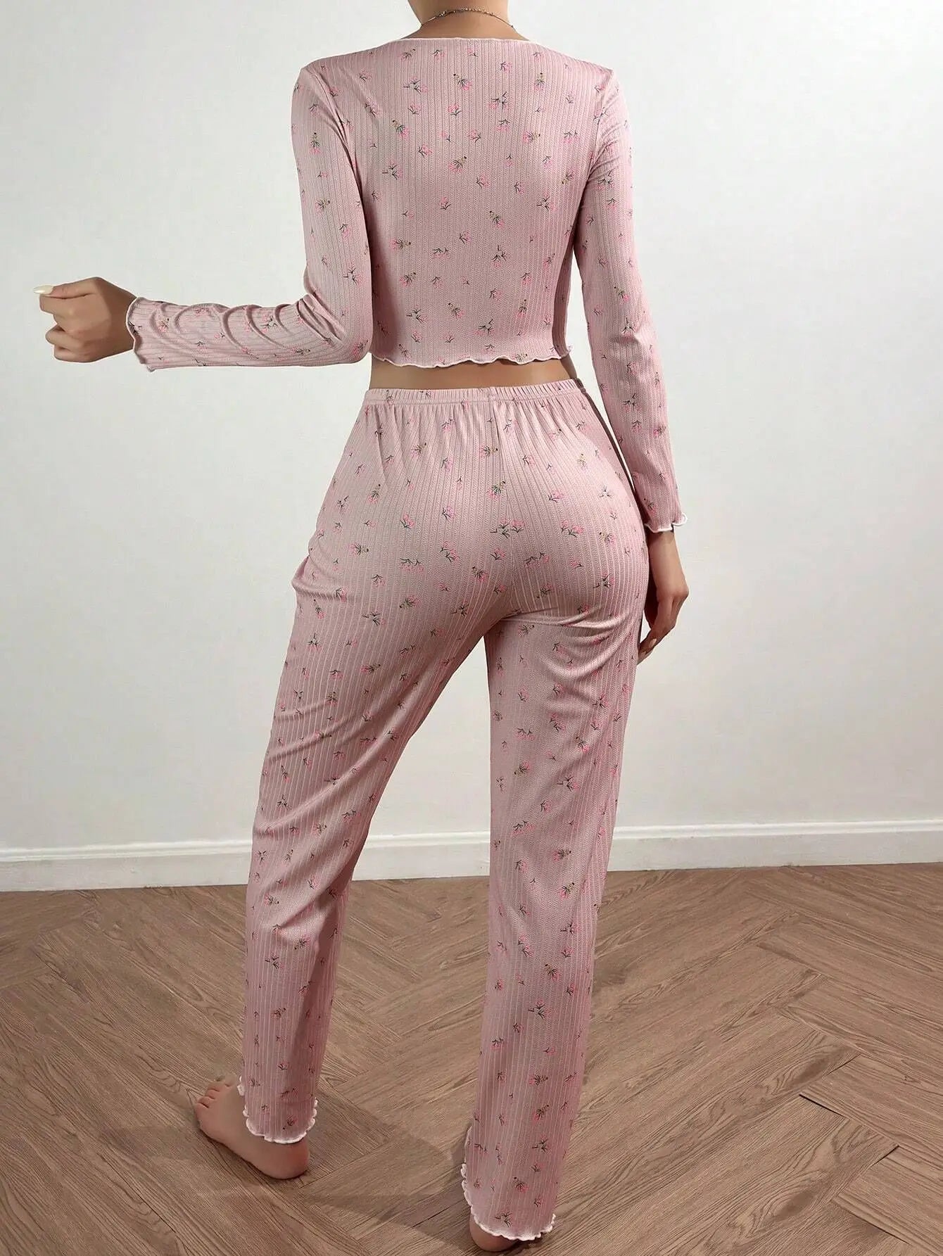 Autumn Winter Floral Print Pajamas Set for Women Sleepwear Long Sleeve Top and Long Pants 2 Piece Casual Homewear Loungewear