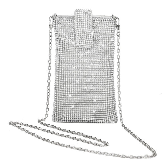 Shiny rhinestone mobile phone wallet, metal chain shoulder lipstick mini bag, dinner party ball messenger bag