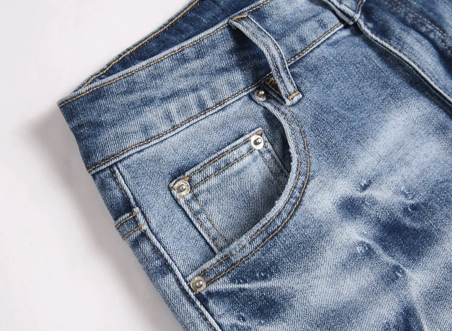 Current AM Brand Embroidered Distressed Patch High Street Youth Men's Slim Fit Skinny Pants