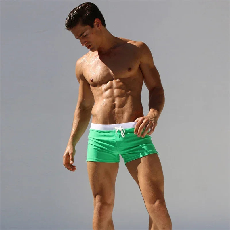 Men's Swimsuit 10 Color Back Pocket Design Quick-drying Beach Men's Boxer Shorts Summer Swimming Trunks