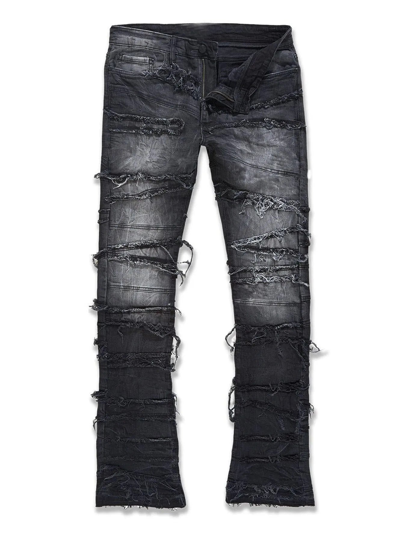 Straight Pant Men Jeans Denim Pants Slim Fit Irregular Folds Tassel Splice Simple Button Pocket High Street Trousers Spring