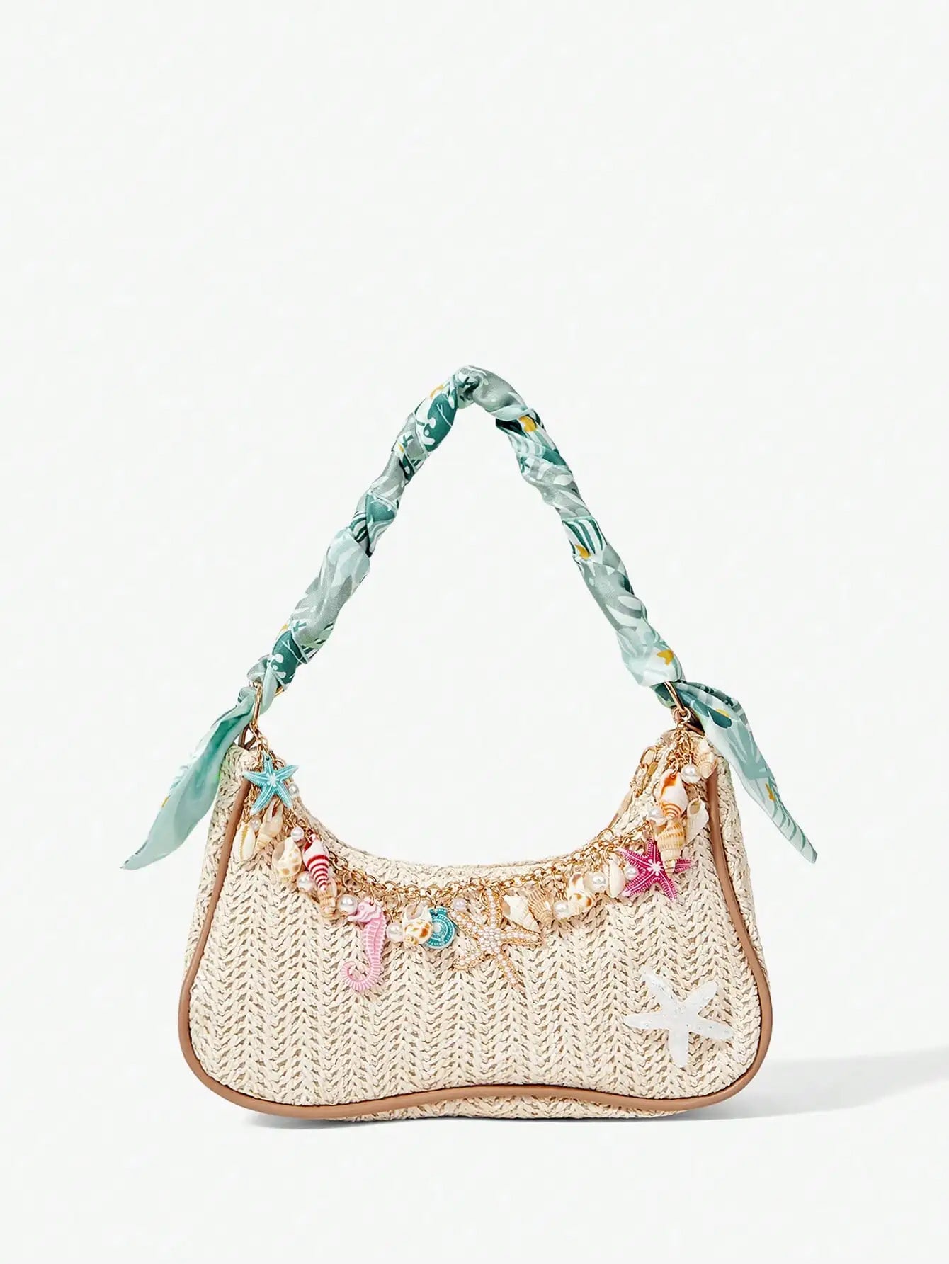 ROMWE Fairycore 1pc Summer Beach Starfish Series Shell & Seashell Woven Shoulder Hand Carry Bag