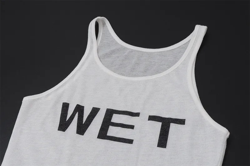 Shestyle Transparent White Crop Top Women 2024 Autumn Sleeveless Wet Letter Print Super Stars Same Style Tank Theatrical Costume