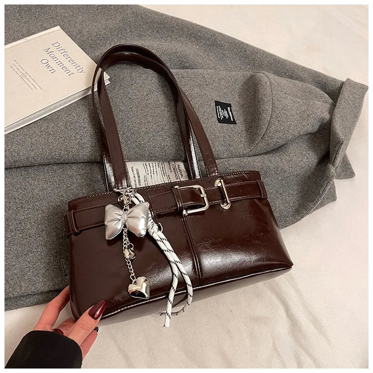 Belt Buckle Design Shoulder Satchels Bag for Women 2025 New in Luxury Designer Handbags Branded Fashion Totes with Pendant Сумка