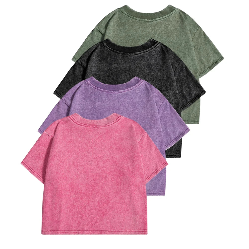 Slim Retro T-Shirt Solid Color Women Fashion Cotton Tee Tops Casual Sport Short Sleeve Cool Washed Streetwear For Female