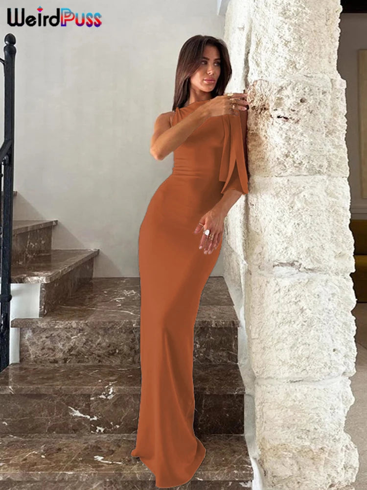 Weird Puss One-Shoulder Dress Woman Summer Sexy Solid Elegant Knot Bandage Sleeveless Bodyshape Simple Party Skinny Vestidos