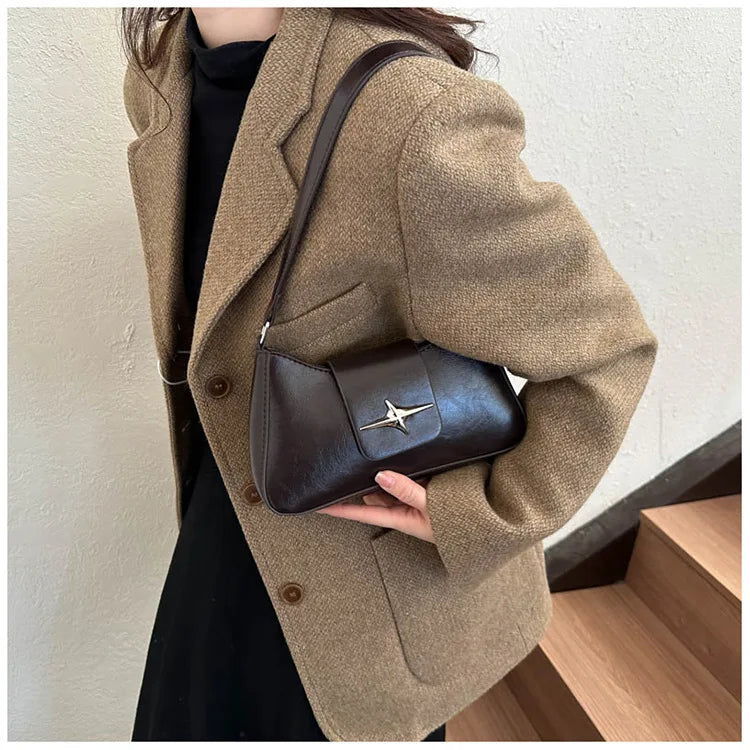 Solid color armpit bag, women's fashion new style | Casual texture shoulder bag, summer minimalist baguette bag