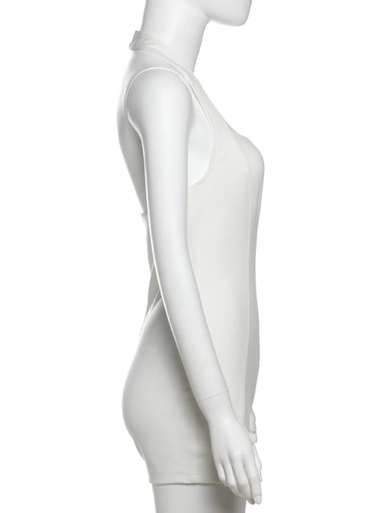 Weird Puss Zip Halter Playsuit Women Summer Trend Backless Fitness Sleeveless Stretch Casual Sporty Workout Activity Playsuit