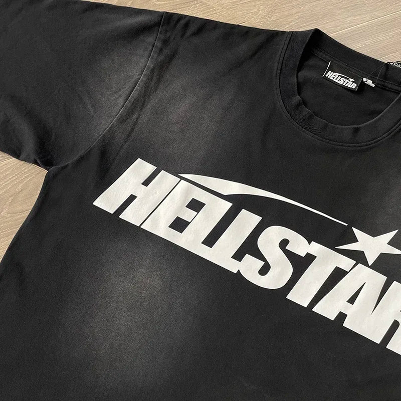 HS Gel Sport Logo Cotton wash short sleeve T-shirt European and American fashion