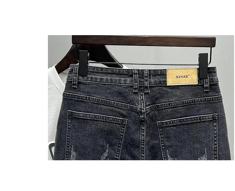 New Summer Men’s Casual 2024 Knee Length Denim Shorts Black Designer Boyfriend Slim Stretch Five Pocket Denim Short Pants