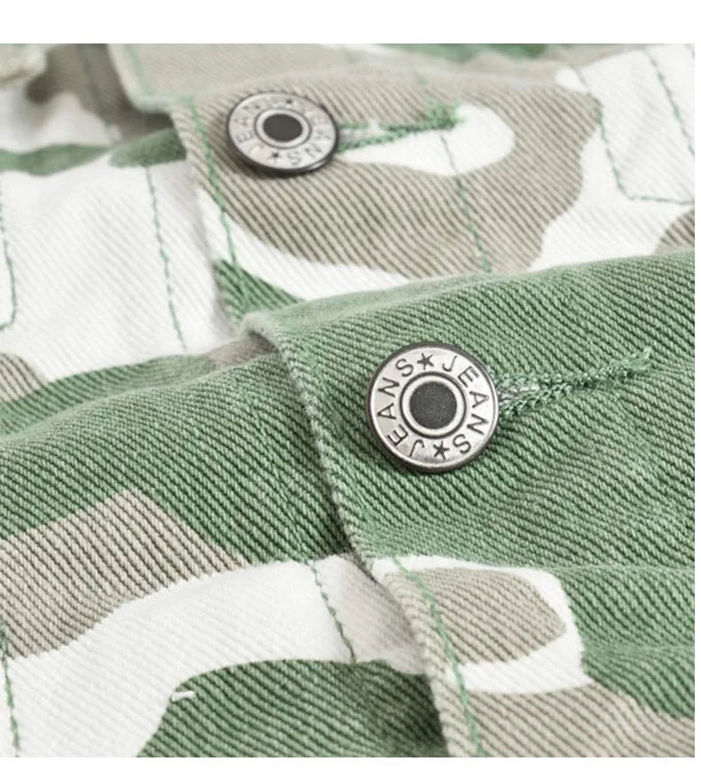 2025 New Men's Camouflage Printed Denim Jackets Spring Autumn Long Sleeve Lapel Button-up Casual Jean Coats Fashion Men Clothing