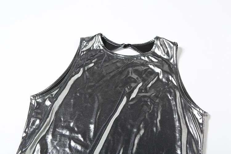 Silky Backless Sleeveless Shiny Romper — Women's Clubwear