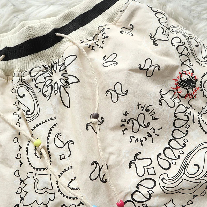 Cactus Jack Shorts Fashion Casual  Loose Color Blocking Patch Black Drawstring Elastic Waist Shorts Men Women Streetwear Pants