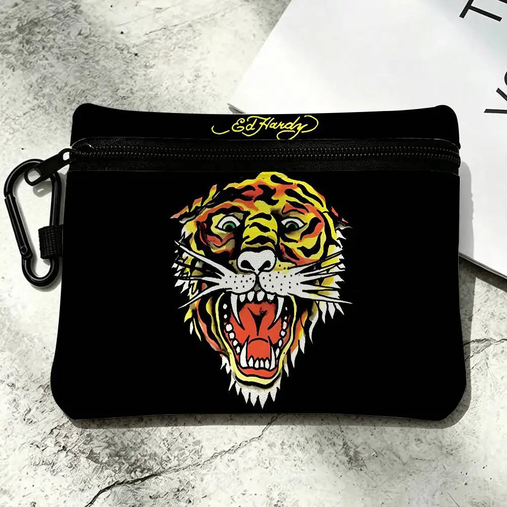 Fashion Brand E-Ed H-Hardy Oxford Fabric Mini Coin Wallet Smooth Zipper Hanging Design Multi-use Small Storage Bag For Travel