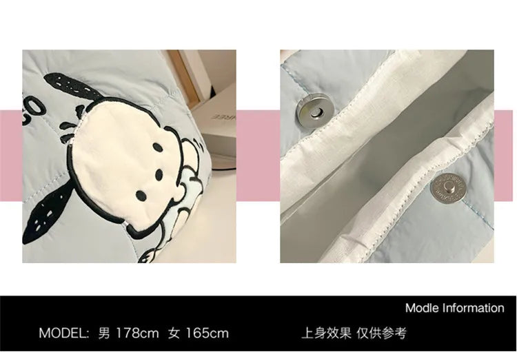Sanrio Kawaii Hello Kitty Kuromi Tote Bags Cute My Melody Pochacco Cartoon Down Cotton Large Capacity Shoulder Bag Gifts Girls