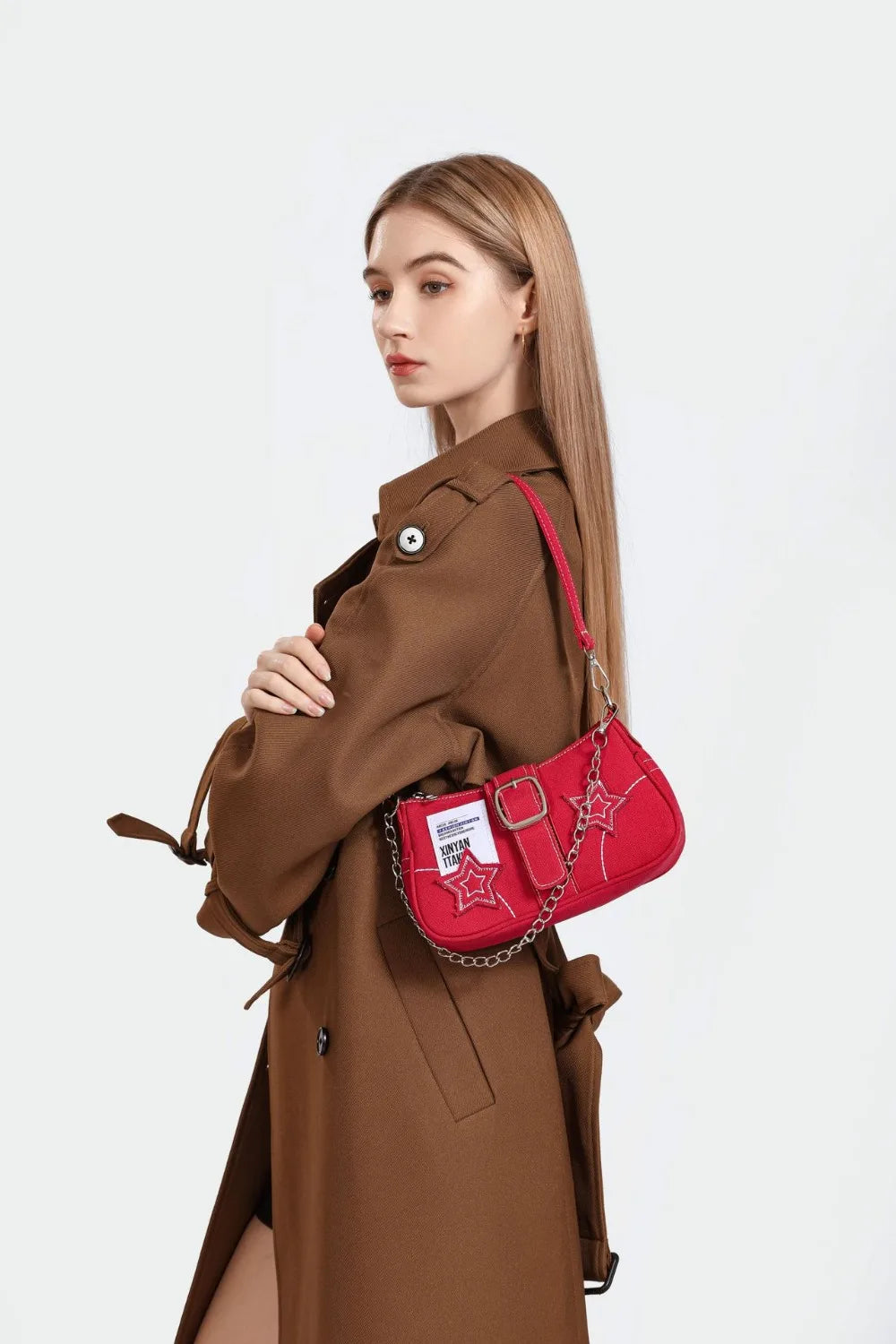 Y2K Canvas Chain Shoulder Bag jeans Stars Pattern Underarm Bag Women's Handbag for Woman Girls