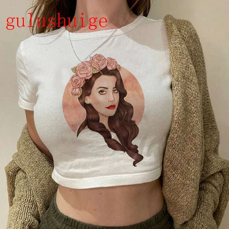Crop Top Lana Del Rey Ldr Sailing Graphics T Shirt Cropped Harajuku Women Vintage Short-Sleeve T-Shirt Streetwear Female Tshirt