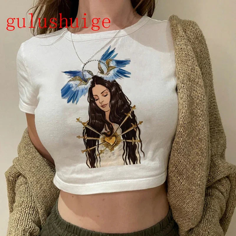 Crop Top Lana Del Rey Ldr Sailing Graphics T Shirt Cropped Harajuku Women Vintage Short-Sleeve T-Shirt Streetwear Female Tshirt
