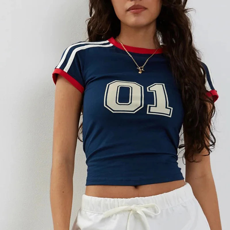 Summer Stars Graphic Y2k Aesthetic T-shirt Crop Top Goth Harajuku Letter Print Short Sleeve Vintage Women Clothes Streetwear