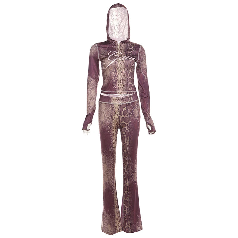 Snake Print Zip Jacket & Pants Set — Women's Tracksuit
