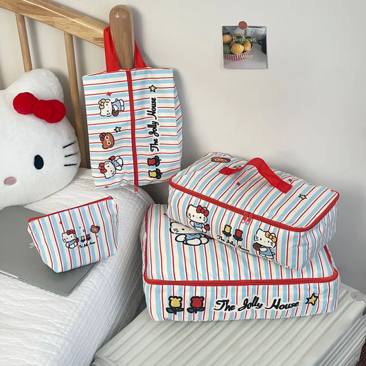 Striped Cat Travel Organizer Bag Portable Luggage Storage Pouch For Trip Business Hand Carry Cosmetic Case