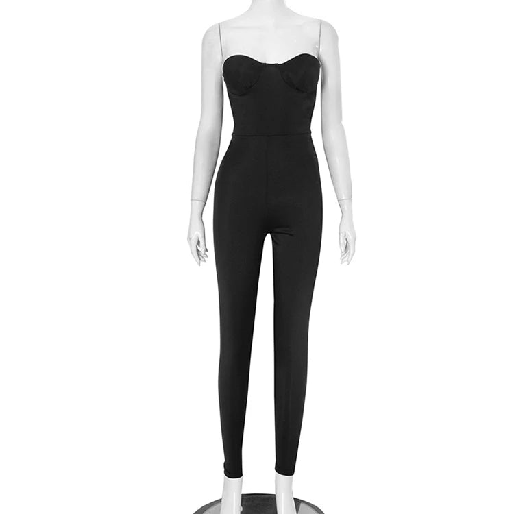 STYLISH LADY Strapless Backless Padded Jumpsuits 2025 Summer Solid Color Sexy Night Club Bodycon One Piece Overalls Streetwear