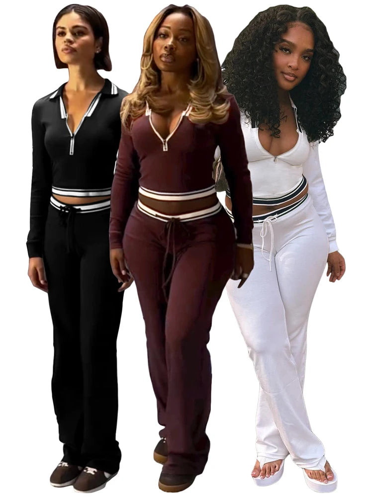 Fall Winter Sets Woman Fleece Tracksuit Half-zip Tops Drawstring Wide Leg Pants Casual Sporty 2 Two Piece Set for Women Outfits
