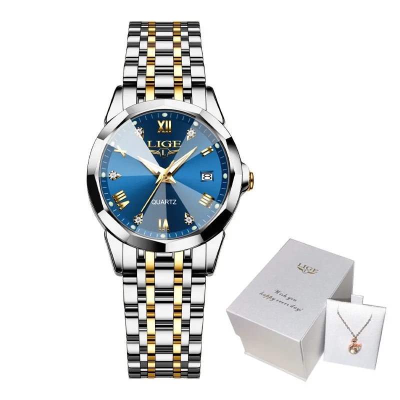 LIGE Elegant Ultrathin Nordic Simple Style Quartz Movement ladies Wristwatch Fashion Stainless Steel Bracelet Belt Watch