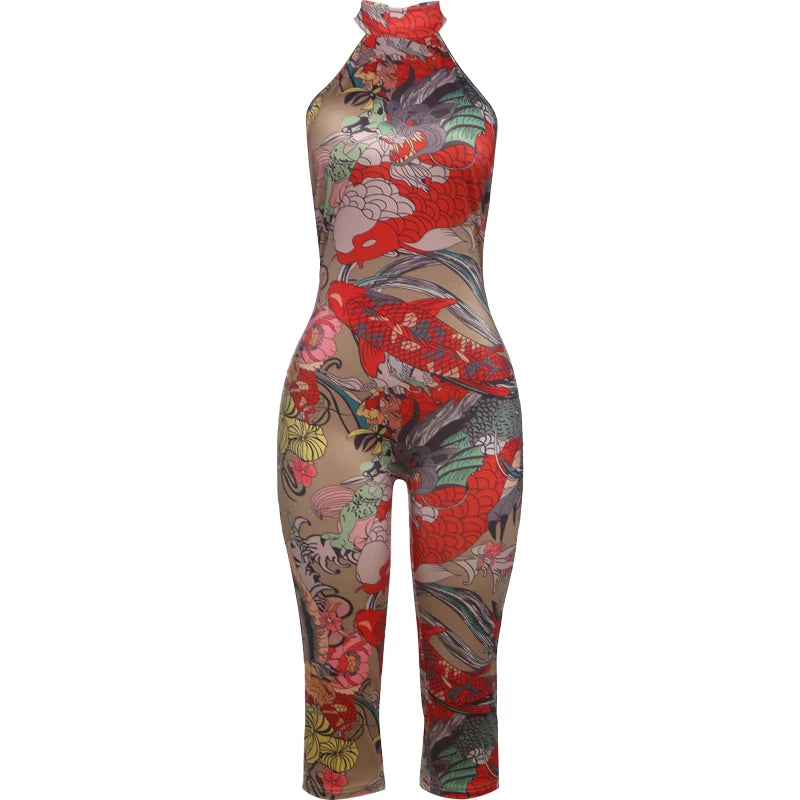 Weird Puss Backless Romper Women Halter Bandage Leopard Print Fit Tight Stretch Summer Sexy Hipster Activity Workout Playsuits