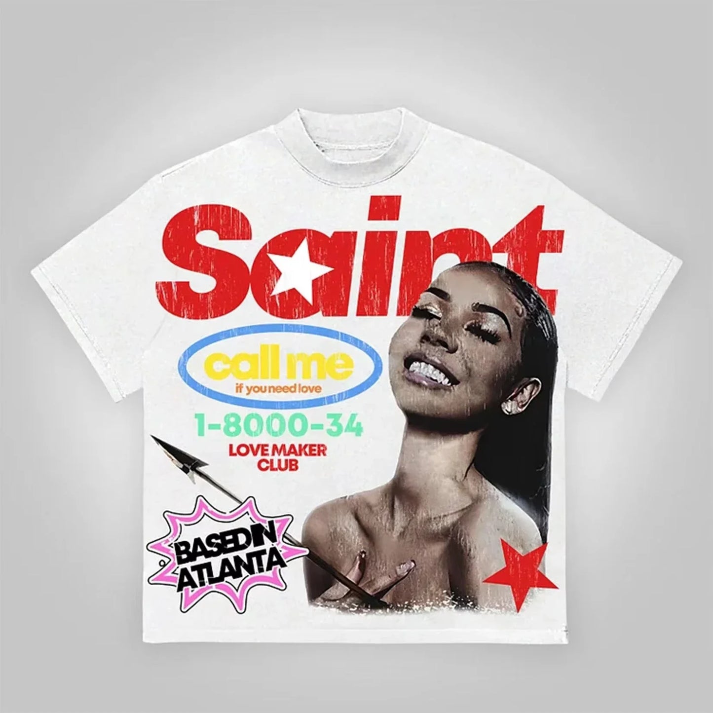 Portrait Print Crew Neck Tee — Unisex Y2K Hip Hop