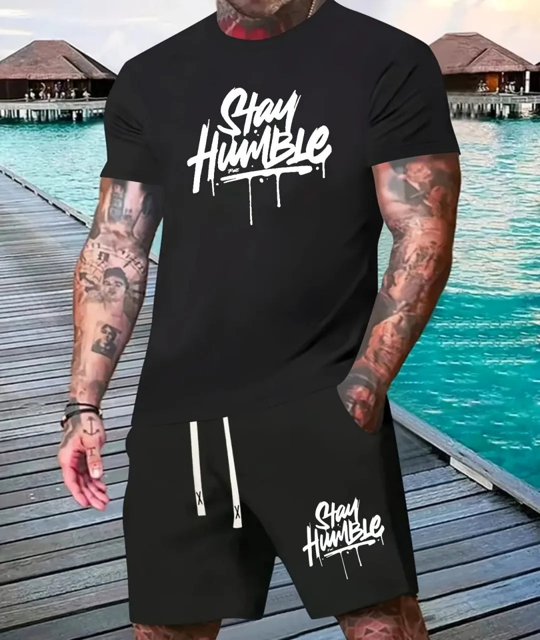 2025 summer new 3D digital printed men's suit Fashion short sleeve shorts suit Outdoor street men's sports shorts Summer daily c