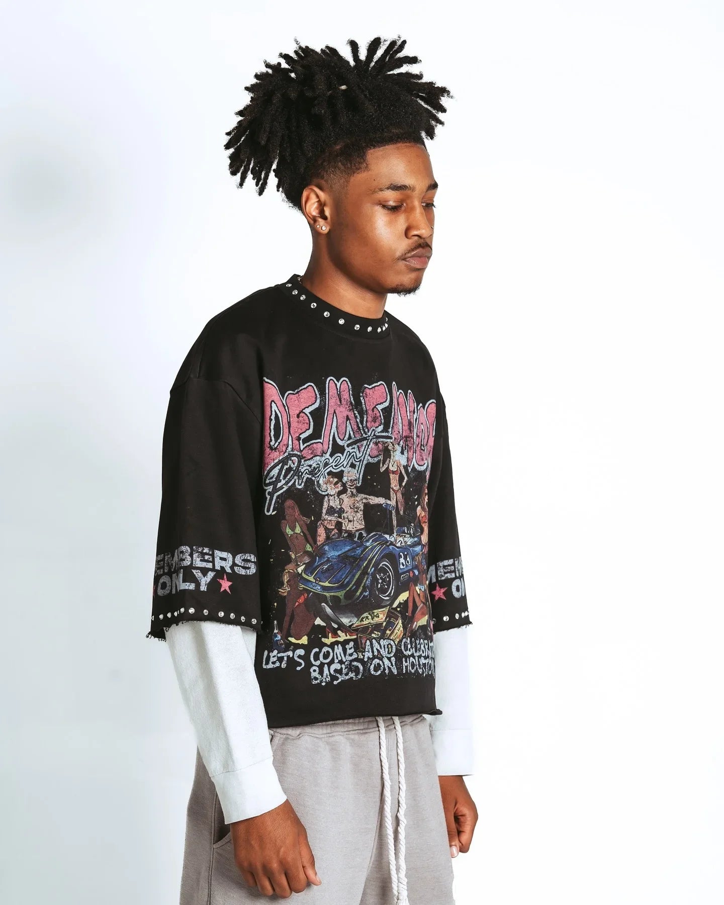 Ladys Harajuku Klein Stone Embroidery Crop Tees Y2k Gothic Graphic Hip Hop Print Long Sleeves T Shirts Cotton Loose Tops