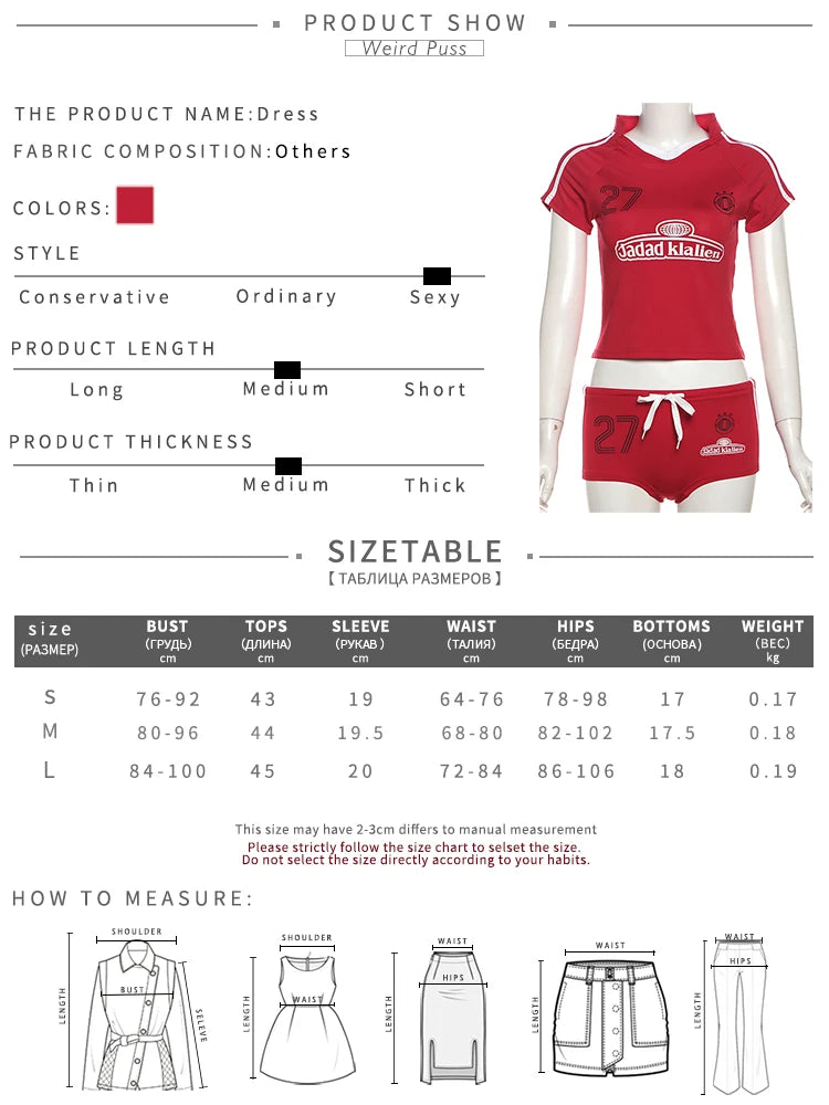 Weird Puss Letter Print Women 2 Piece Set Tracksuit Casual Sporty Mini Sleeve Crop Tops+Shorts Streetwear Stretch Matching Suit