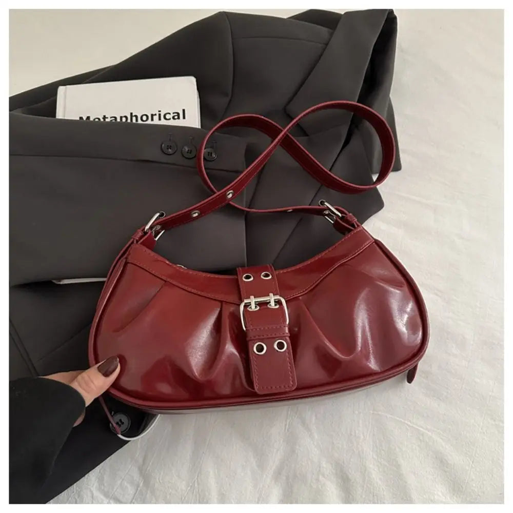 Retro Designer Buckle Armpit Bag Pu Leather Gothic Y2k Shoulder Bag Vintage Cross Body Spicy Girl Handbag Female