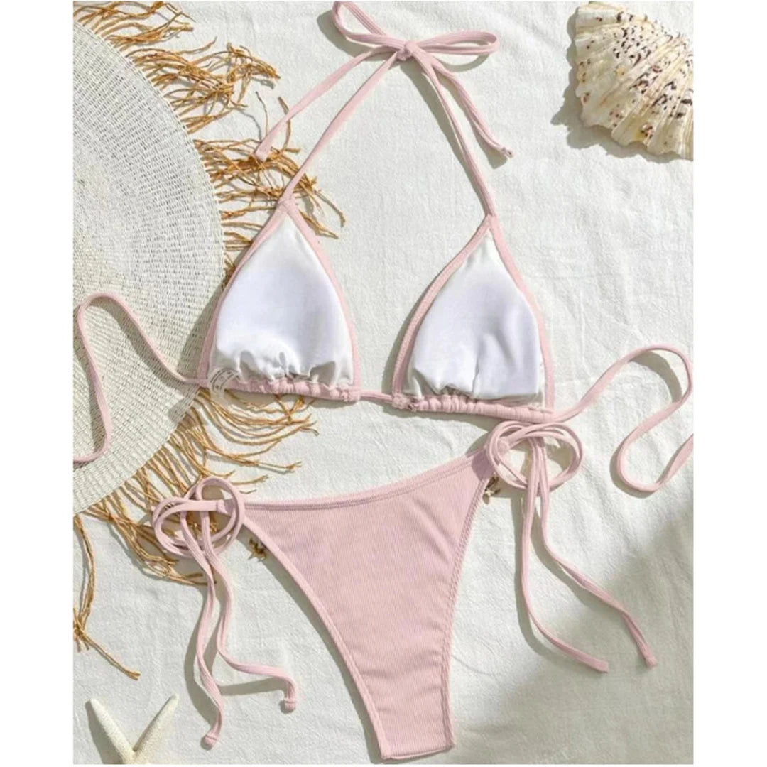 New Splicing Halter Strappy Brazilian Bikini Women Swimwear Female Swimsuit Two-pieces Bikini set Bather Bathing Suit Swim V6024