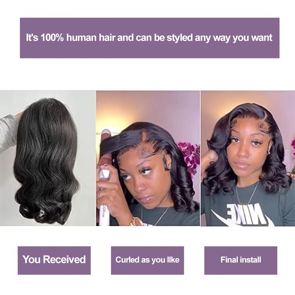 Bob Wig 13x4 Body Wave Glueless Wig Human Hair Brazilian Ready To Wear 7x5 Lace Frontal Wig Pre Cut No Glue For Women Preplucked