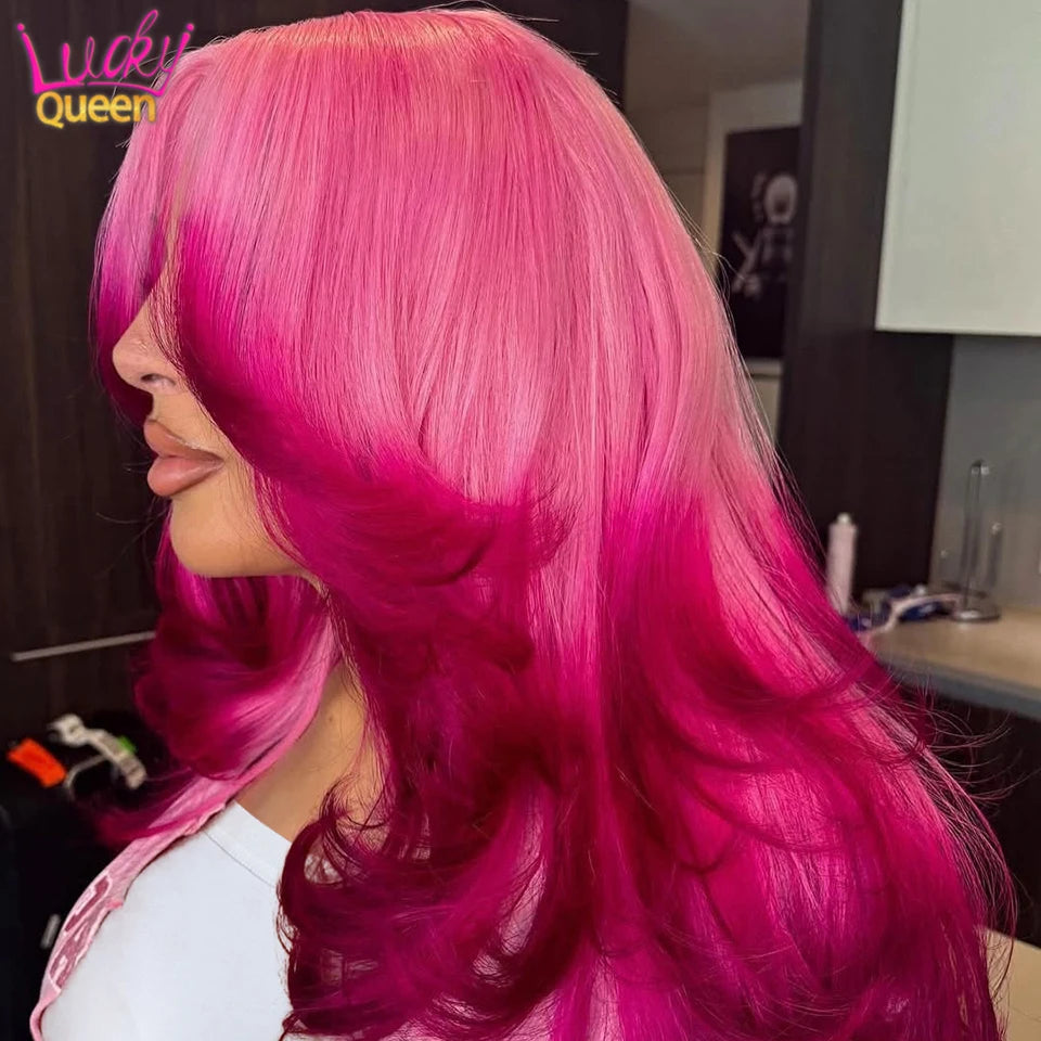 Ombre Hot Pink 12A 13X4 613 Colorful Wigs 180Density 13x6 Lace Front Human Hair Pre Plucked For Women Body Wave Transparent Lace