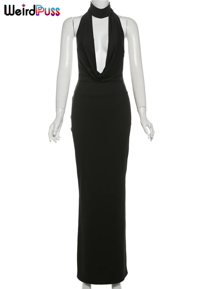 Hollow Halter Backless High Slit Long Bodycon Dress — Women's