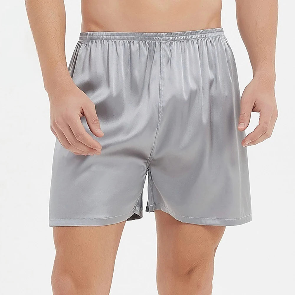 Mens Boxer Shorts Pajama Pants 19mm Mulberry Silk Sleepwear Lounge Underwear Beach Shorts with Elastic Waistband L-6XL