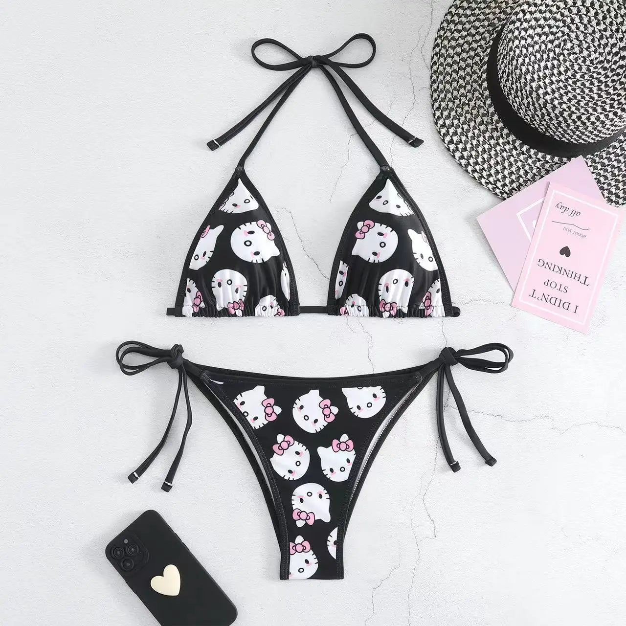 Sanrio Hello Kitty Kawaii Bikinis Set Cute Cartoon Anime Summer Beach Soft Side Strappy Panties Kawaii Swimsuit Sexy Bikini Y2k
