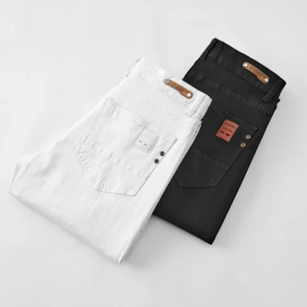 Denim White Jeans Elasticity Straight Slim Fit Casual Soft Business Classic Brand Trousers Fashion Advanced Stretch Denim Pants men