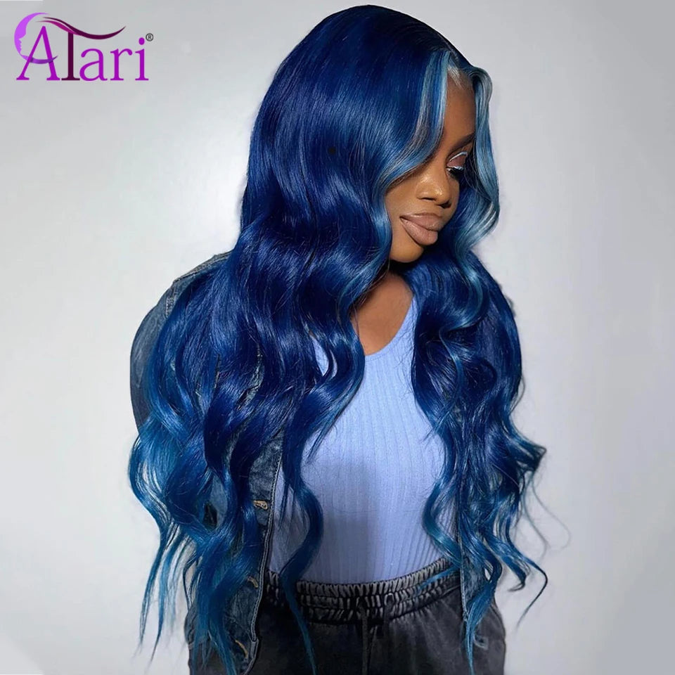 Blue Transparent 13x6 Lace Frontal Human Hair Wigs Brazilian Highlights Body Wave 13x4 Lace Front Wig Pre Pluck 5x5 Closure Wig