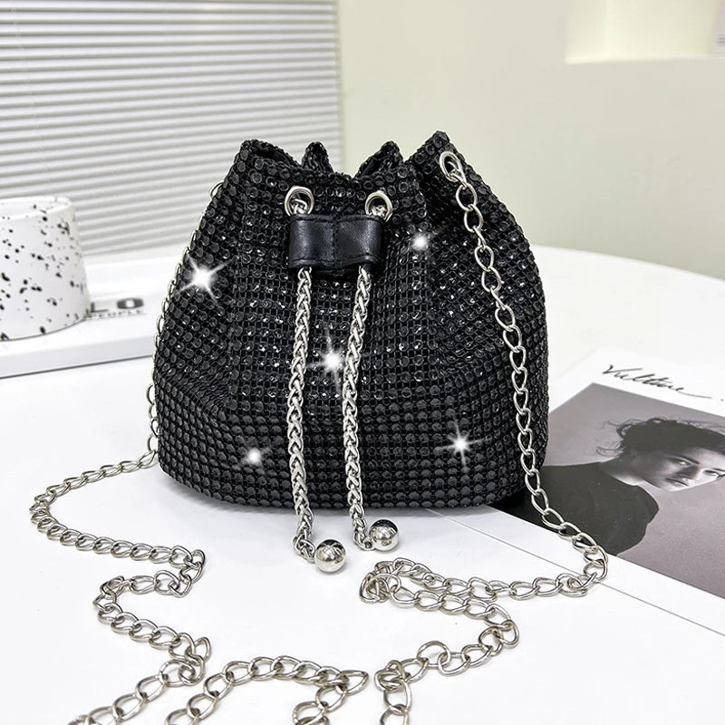 Luxury Rhinestone Bucket Bag Fashion Chain Shoulder Crossbody Bag For Women Personality Versatile Temperament Shoulder Bag