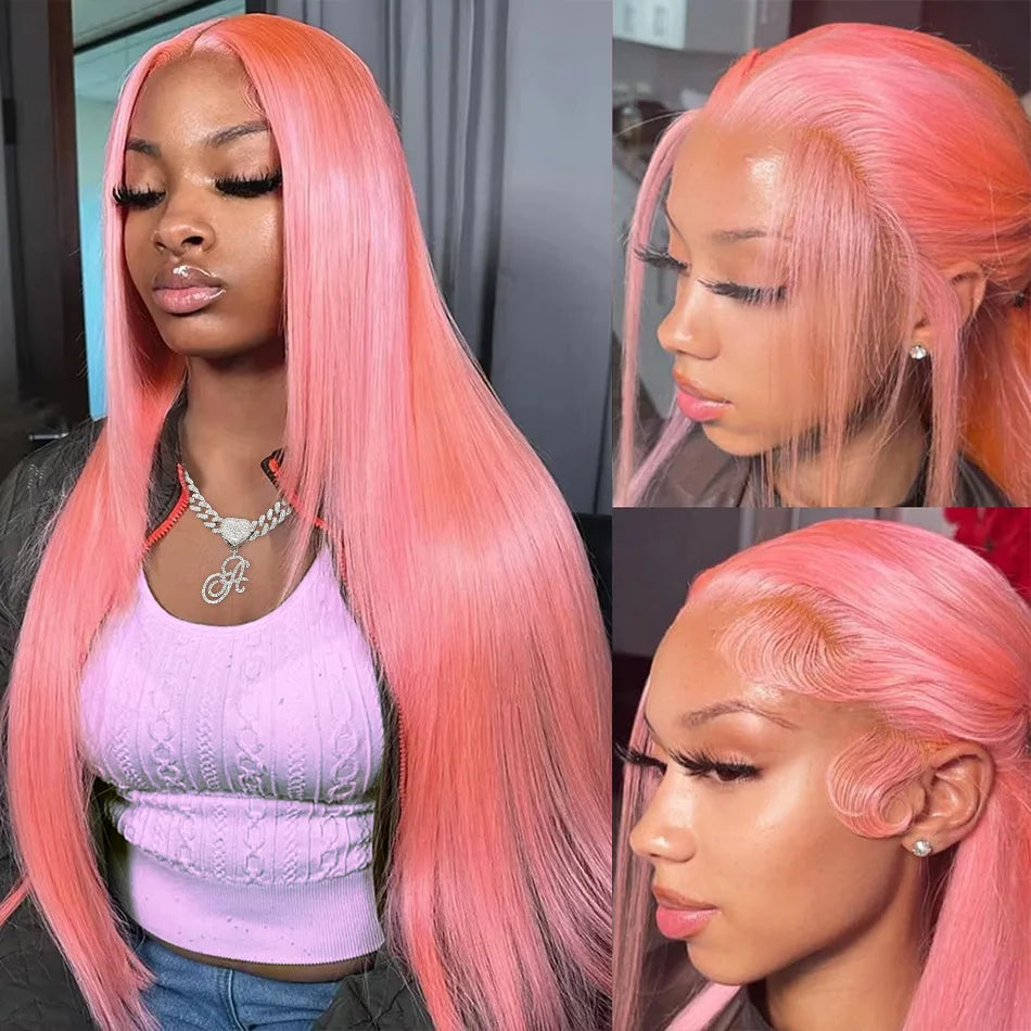 30 Inch Lace Front Wig Human Hair Pink Wig Straight Hd Lace Frontal Wig 13X6 Wig Humain Hair For Women Perruques Cheveux Humains