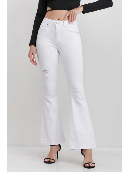 Ladies White jeans, Trousers High waisted  Distressed Flare Leg Fashionable Jeans Street style Outfit