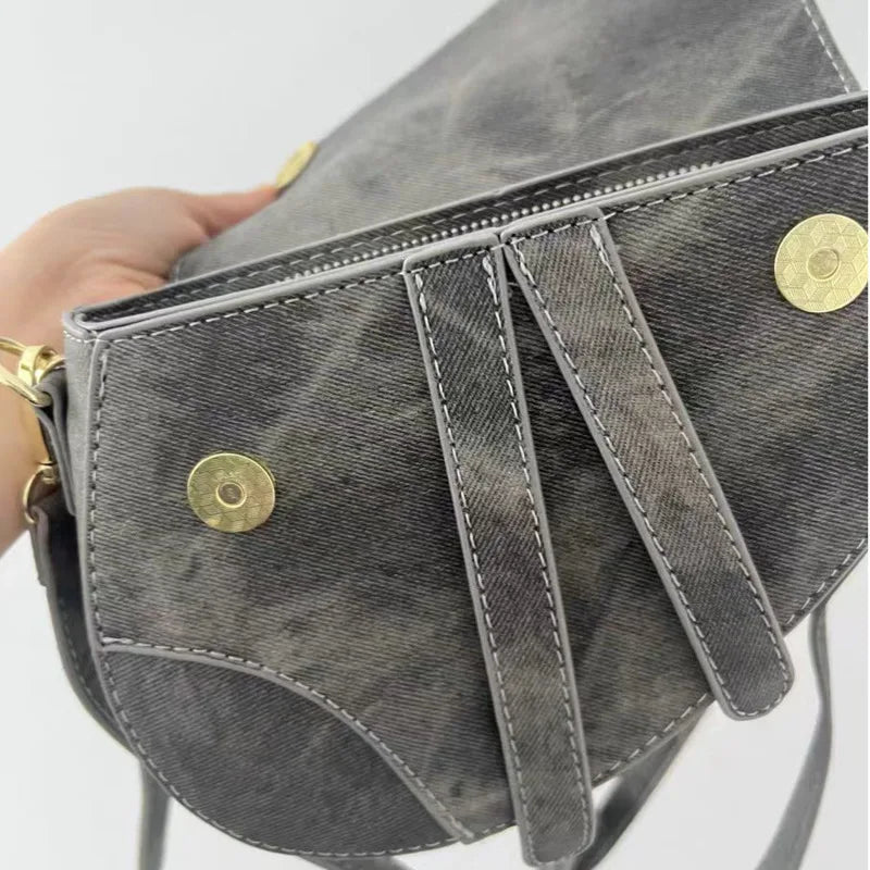 Shoulder Bag 2025 Autumn Winter New Denim Graffiti Y2k Saddle Bag Unisex Tote Fashion Commuter Outdoor Handbag Crossbody Bag