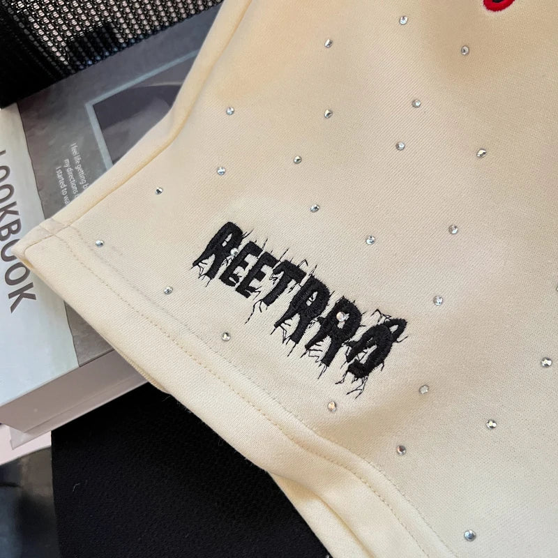 Diamond Patch Embroidered Letter Logo Casual Shorts Loose Drawstring Shortpants Jorts for Men Women