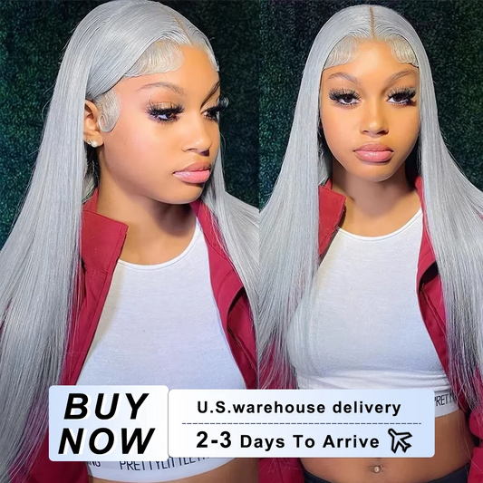 250% Grey Straight Lace Frontal Human Hair Wig 13x6 HD Transparent Lace Front Wigs Silver Gray Color Pre Plucked Human Hair Wig