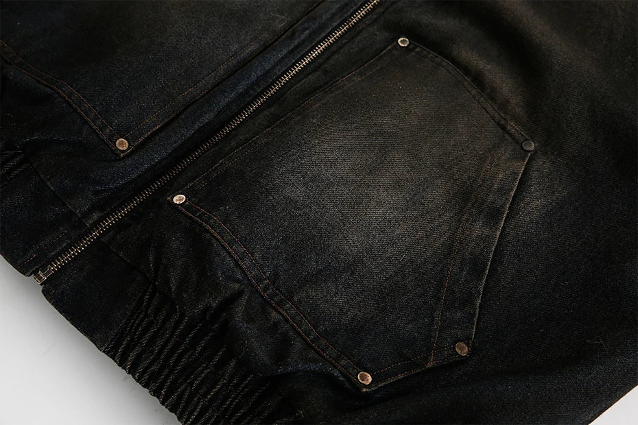 Vintage Denim Parkas Fur Warm Padded Jackets Men Streetwear Harajuku Oversized Bubble Coat Outwear