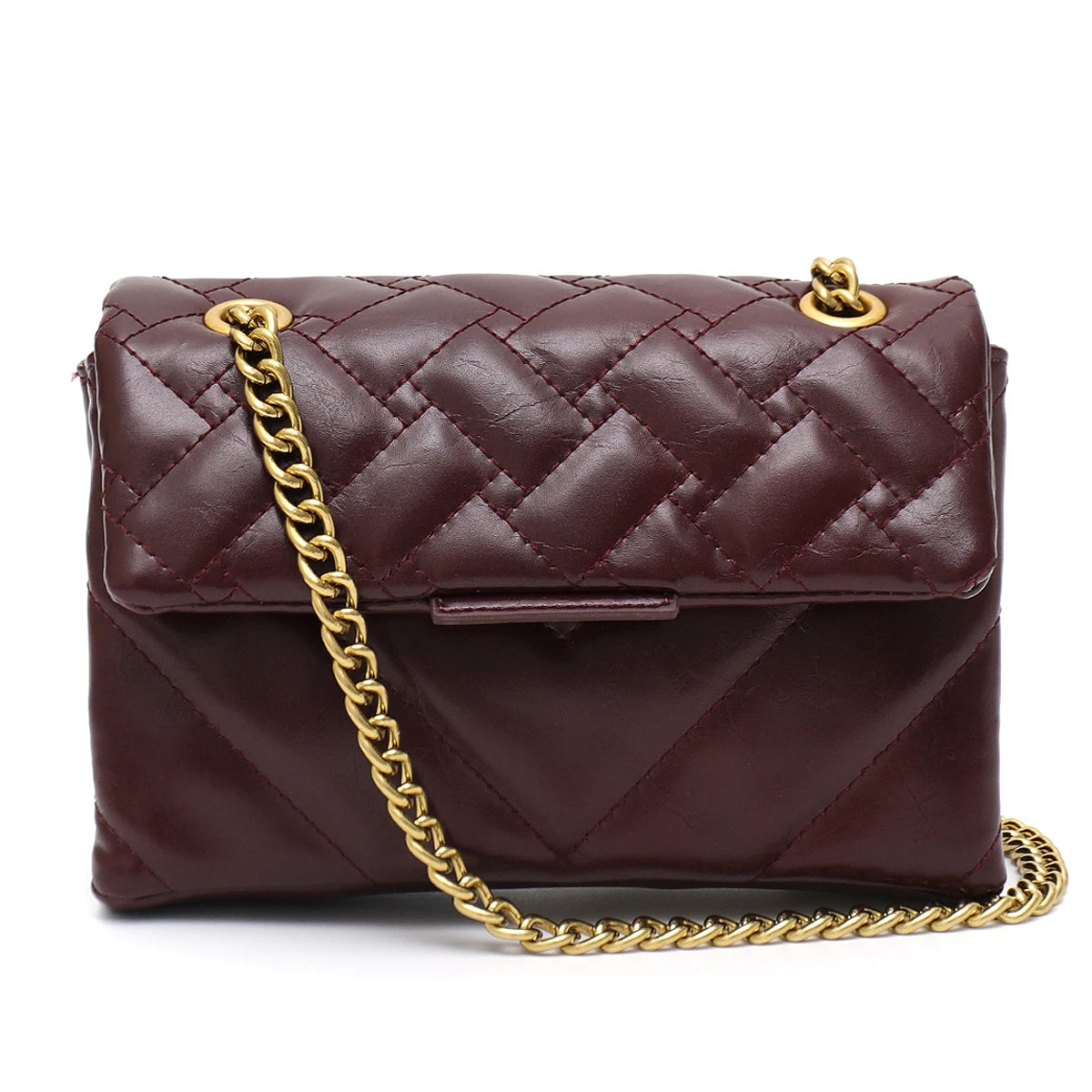 CR Fashion Metallic PU Vegan Leather Handbag For Women Luxury Quilted Flap Messenger Shoulder Bag Long Chain Purse Daily  Travel